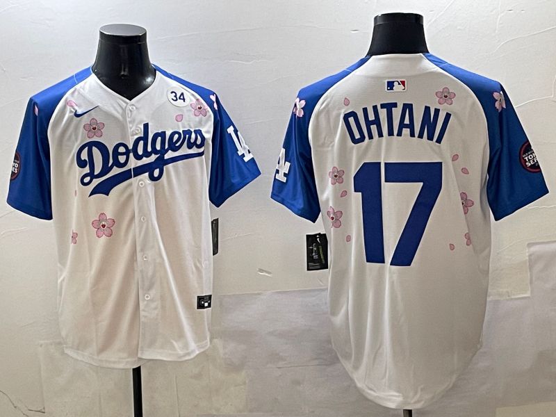 Men Los Angeles Dodgers #17 Ohtani White Blue Sakura Edition 2025 Nike MLB Jersey style 4->los angeles dodgers->MLB Jersey